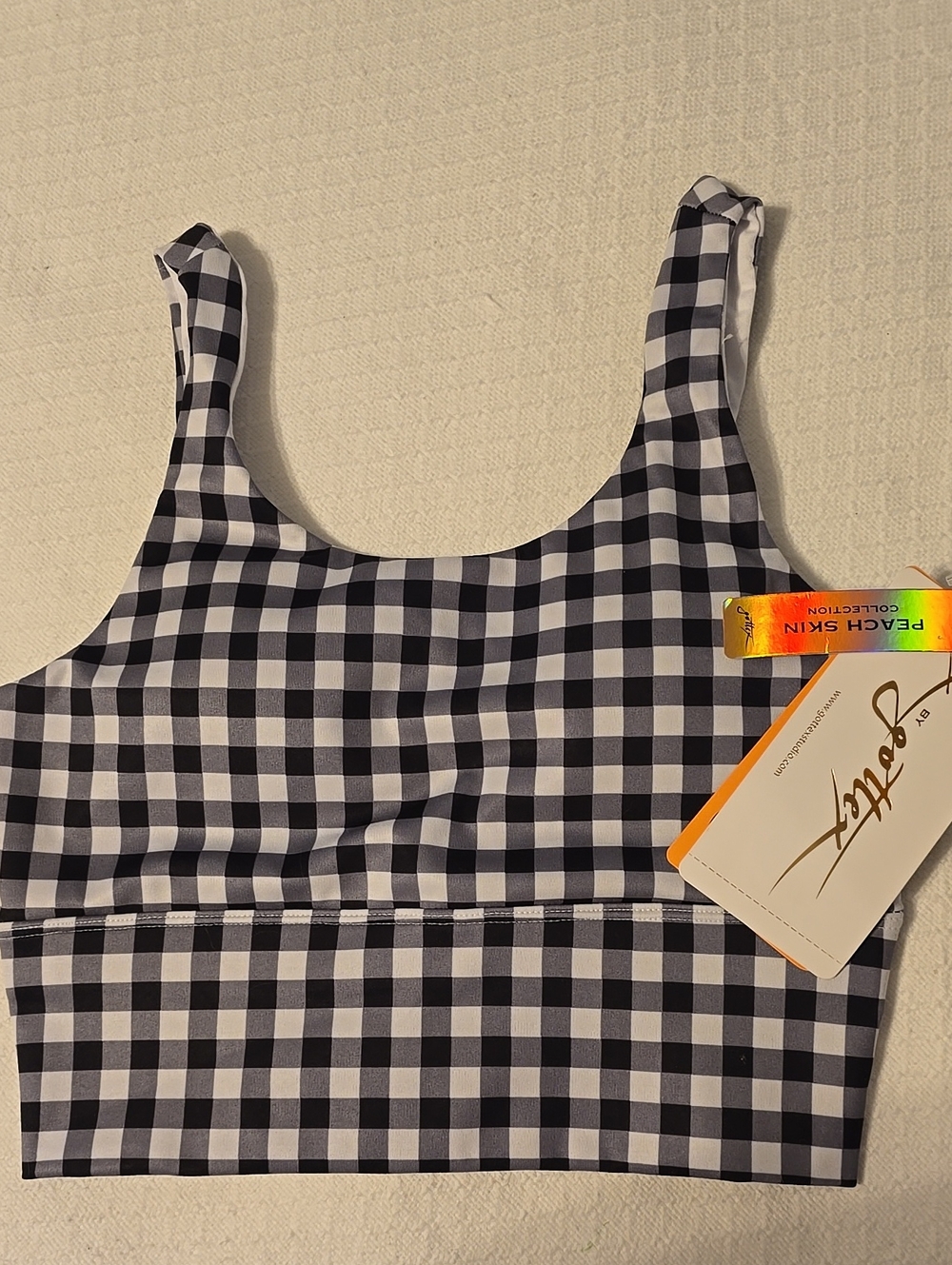 Gottex Studio Peach Skin Check Sports Bra XS Summer Workout